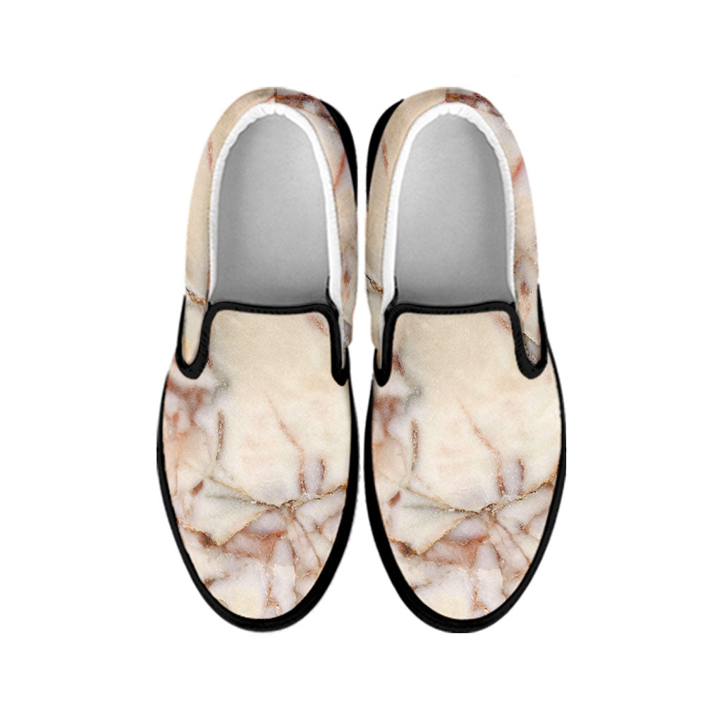 Brown Beige Marble Print Black Slip On Sneakers