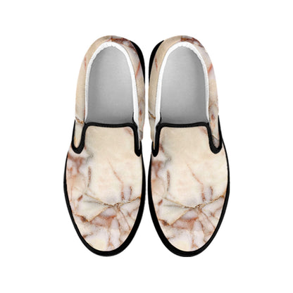 Brown Beige Marble Print Black Slip On Sneakers