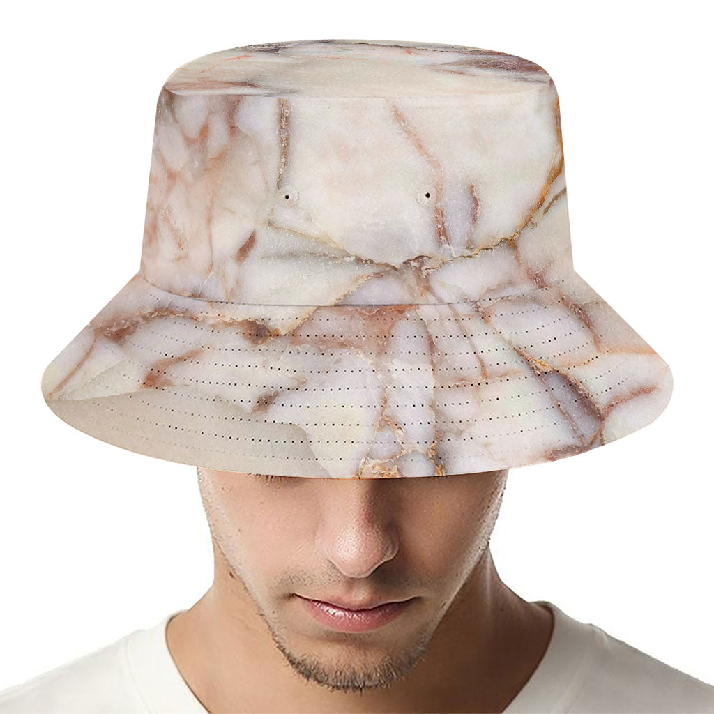 Brown Beige Marble Print Bucket Hat