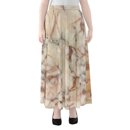 Brown Beige Marble Print Chiffon Maxi Skirt