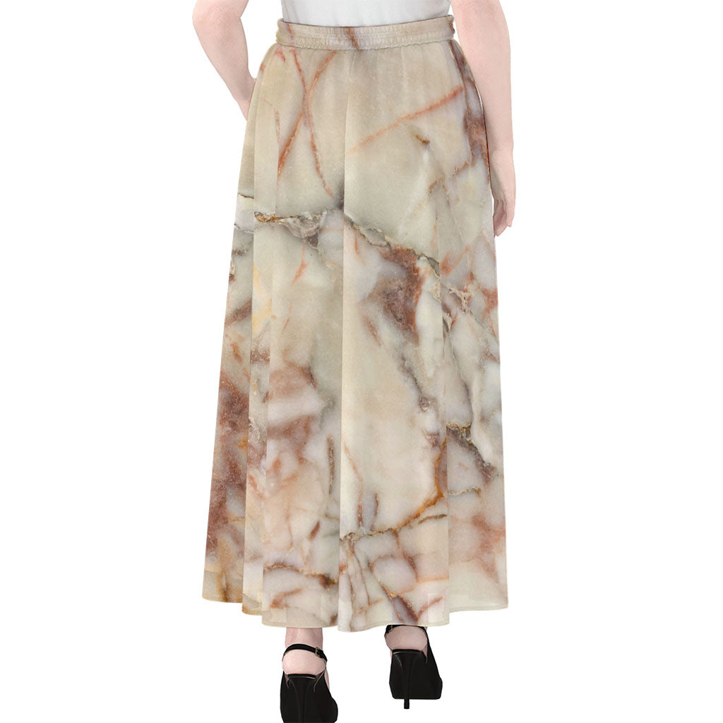 Brown Beige Marble Print Chiffon Maxi Skirt