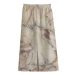Brown Beige Marble Print Cotton Front Slit Maxi Skirt