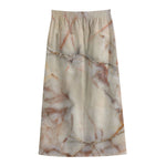 Brown Beige Marble Print Cotton Front Slit Maxi Skirt