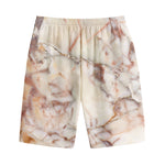 Brown Beige Marble Print Cotton Shorts