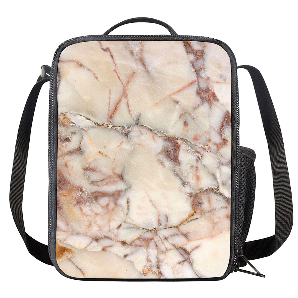 Brown Beige Marble Print Crossbody Lunch Bag