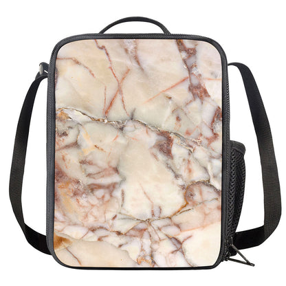 Brown Beige Marble Print Crossbody Lunch Bag