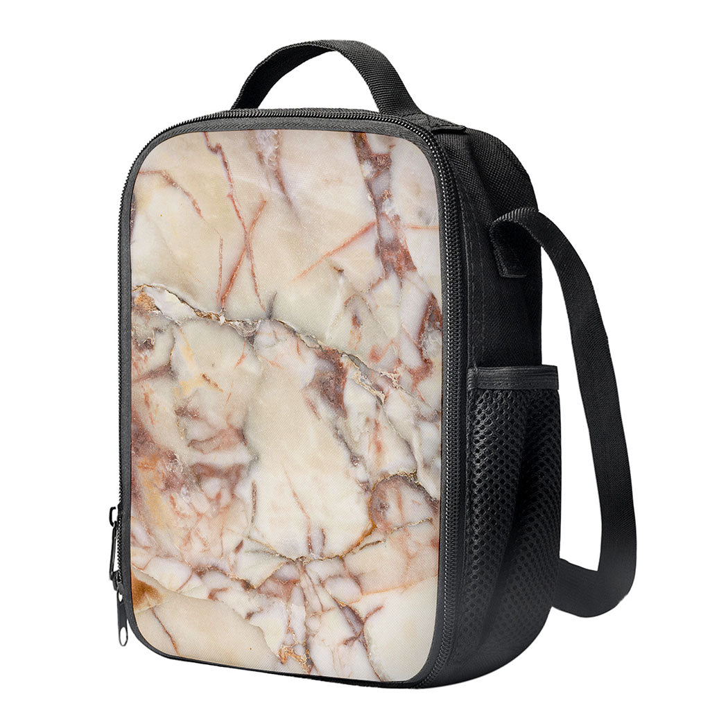 Brown Beige Marble Print Crossbody Lunch Bag