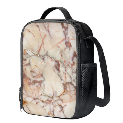 Brown Beige Marble Print Crossbody Lunch Bag