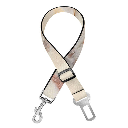 Brown Beige Marble Print Dog Seat Belt