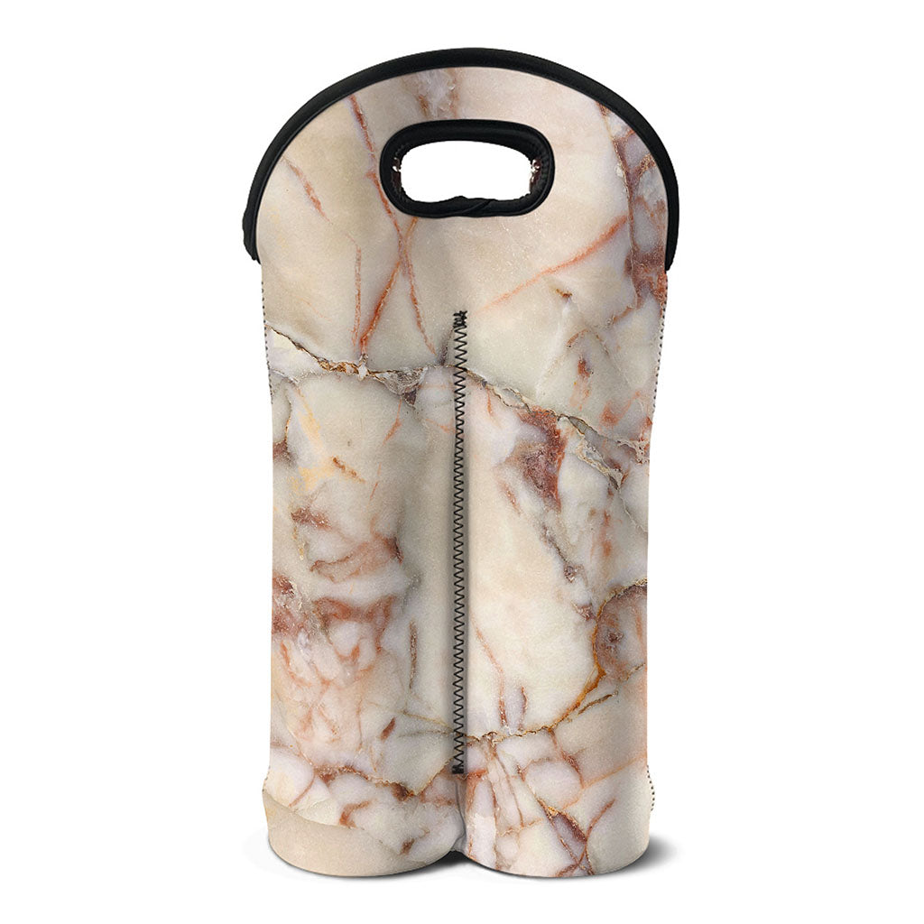 Brown Beige Marble Print Double Neoprene Wine Tote