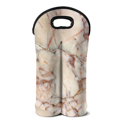 Brown Beige Marble Print Double Neoprene Wine Tote