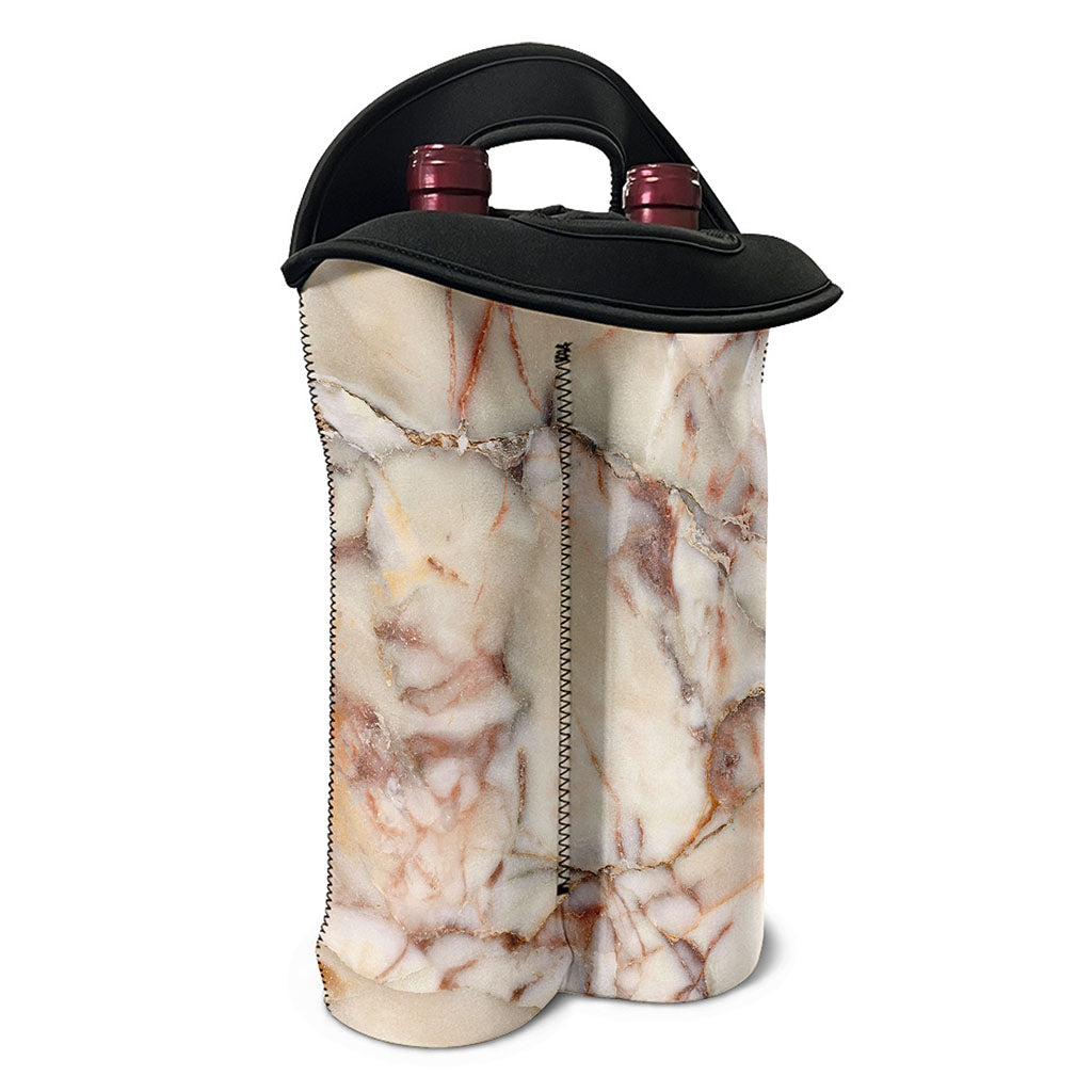 Brown Beige Marble Print Double Neoprene Wine Tote