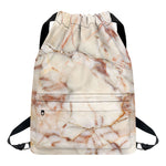 Brown Beige Marble Print Drawstring Backpack