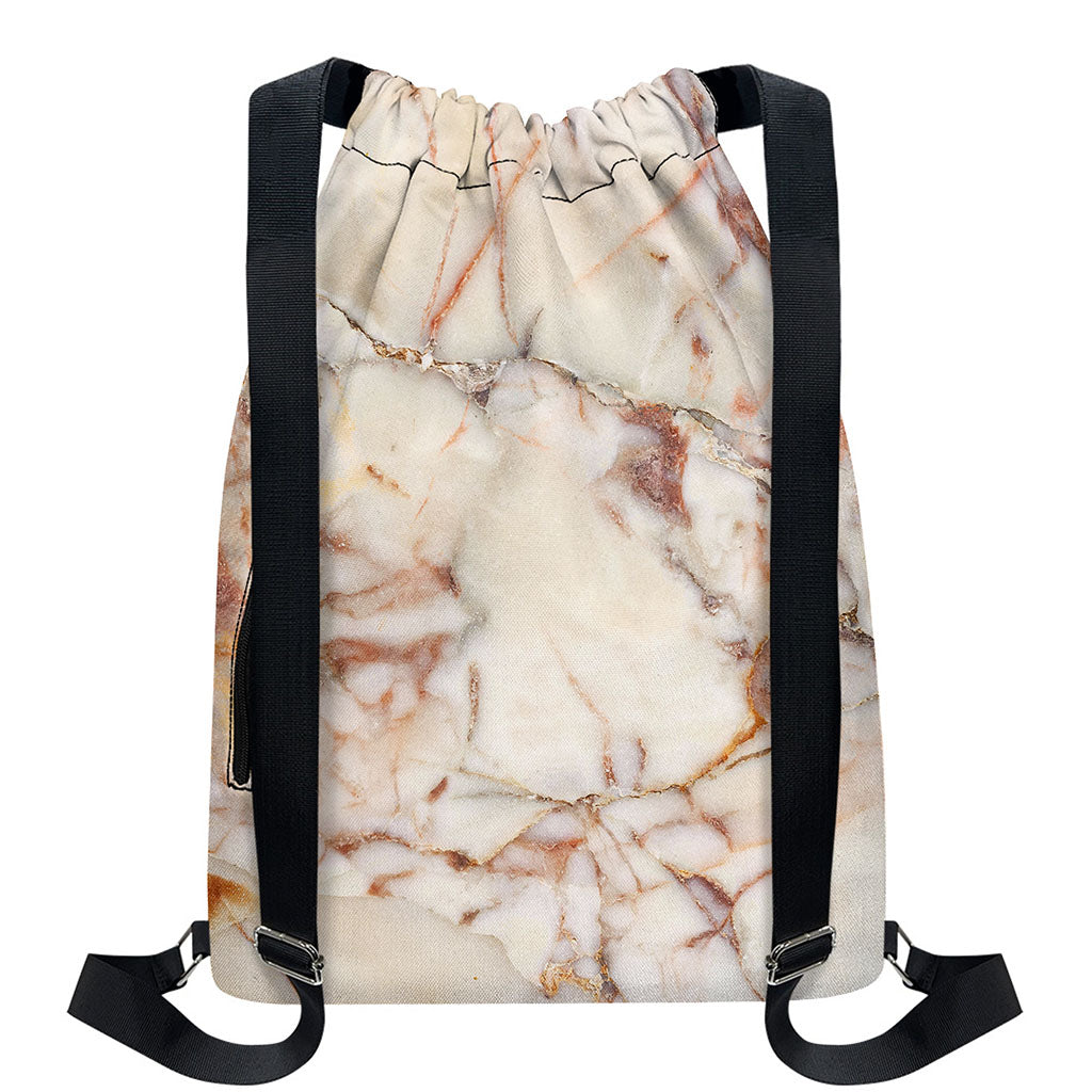 Brown Beige Marble Print Drawstring Backpack