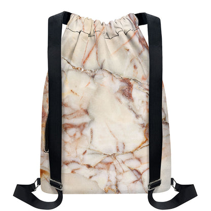Brown Beige Marble Print Drawstring Backpack