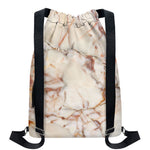 Brown Beige Marble Print Drawstring Backpack