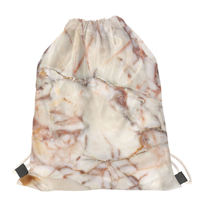 Brown Beige Marble Print Drawstring Bag