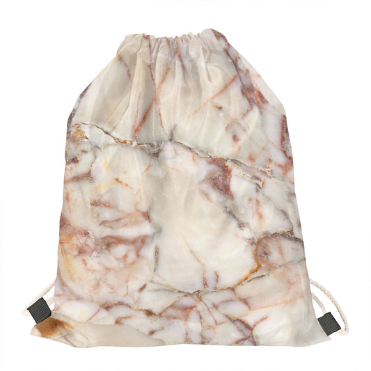 Brown Beige Marble Print Drawstring Bag