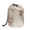 Brown Beige Marble Print Drawstring Makeup Bag