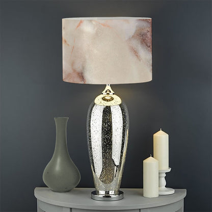 Brown Beige Marble Print Drum Lamp Shade