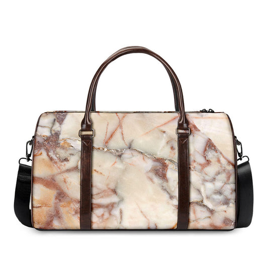 Brown Beige Marble Print Duffle Bag
