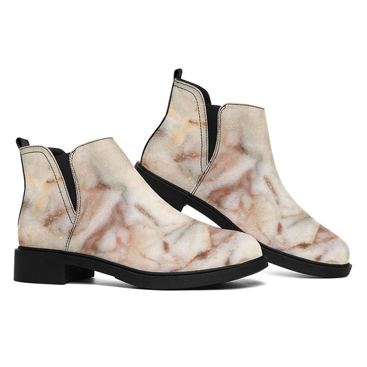 Brown Beige Marble Print Flat Ankle Boots
