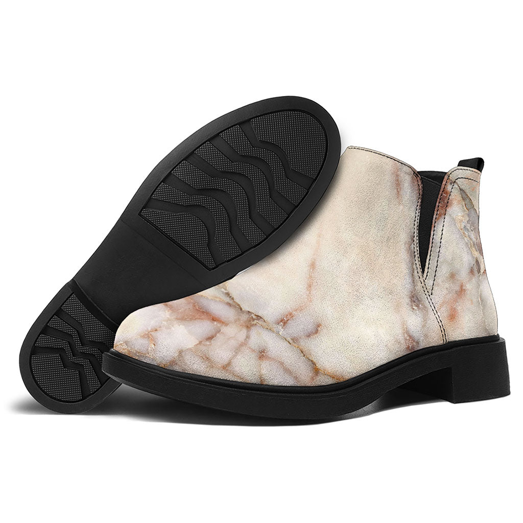 Brown Beige Marble Print Flat Ankle Boots