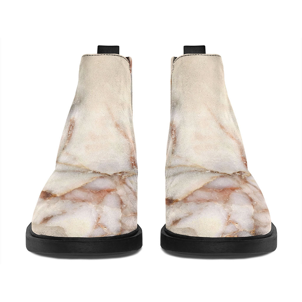 Brown Beige Marble Print Flat Ankle Boots