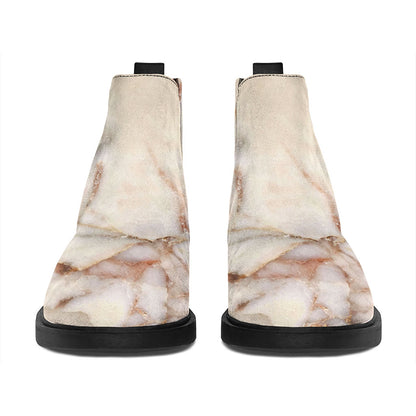 Brown Beige Marble Print Flat Ankle Boots