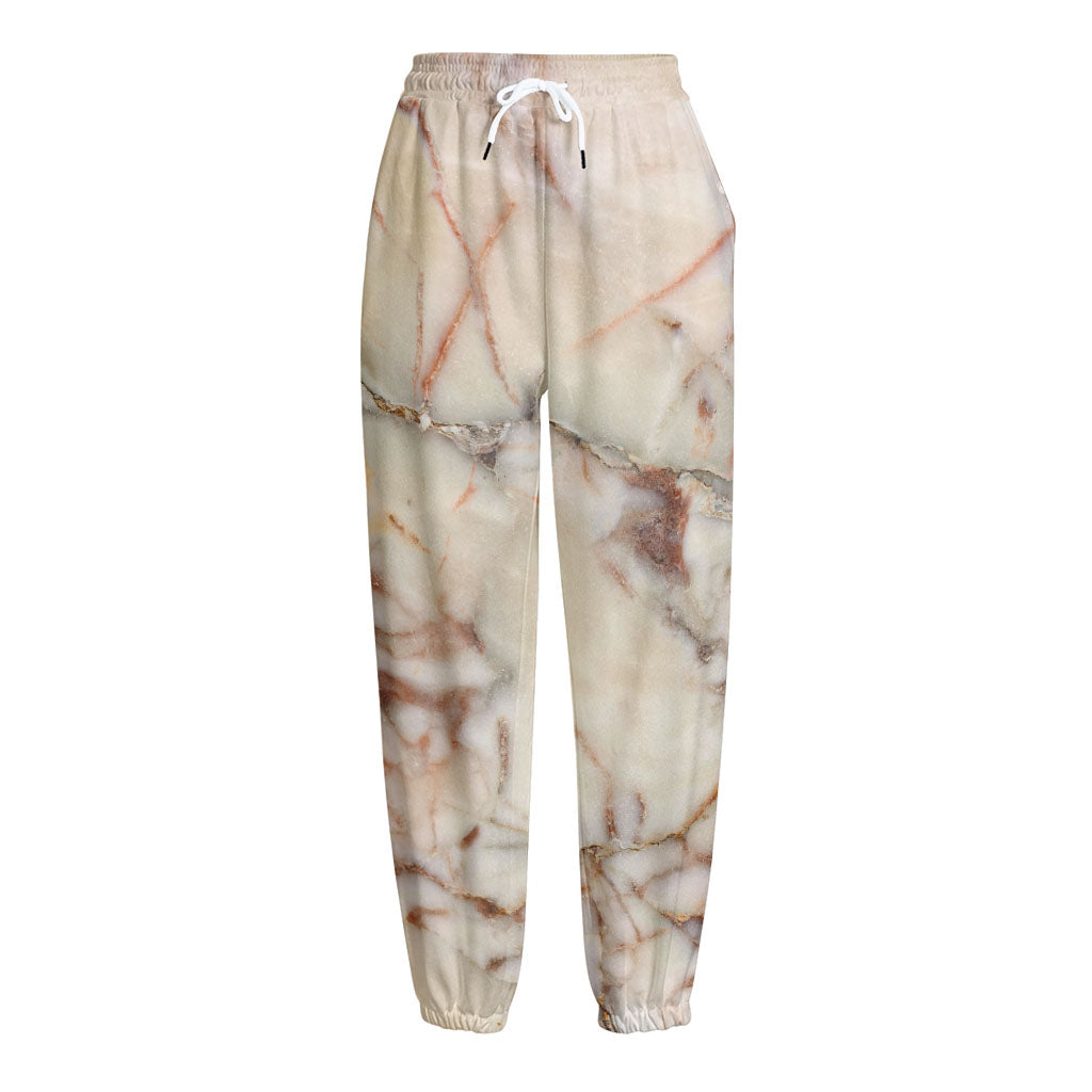 Brown Beige Marble Print Fleece Lined Knit Pants
