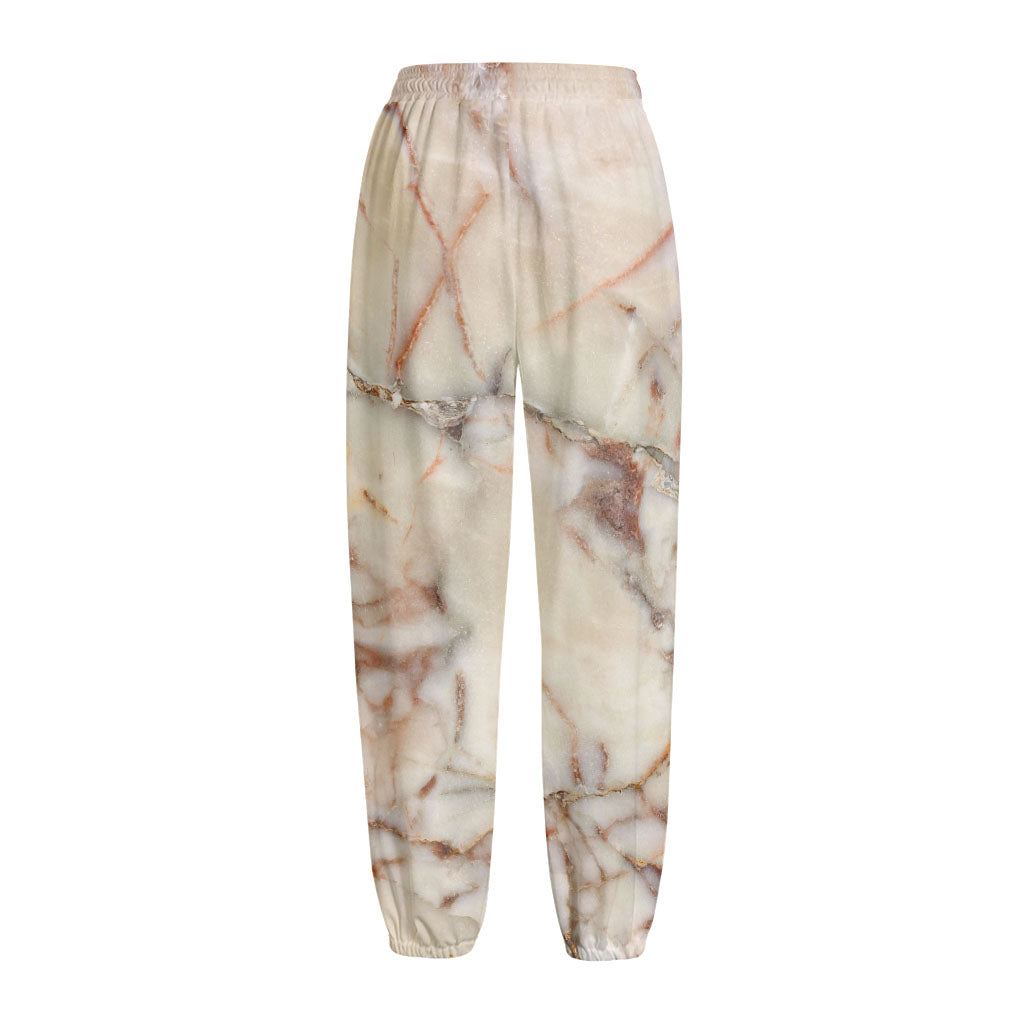 Brown Beige Marble Print Fleece Lined Knit Pants