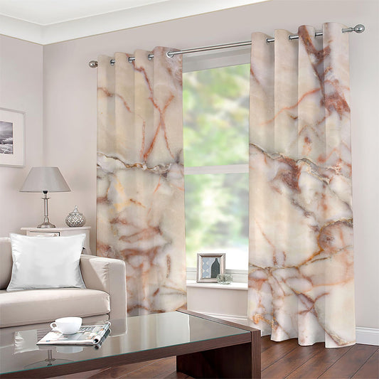 Brown Beige Marble Print Grommet Curtains