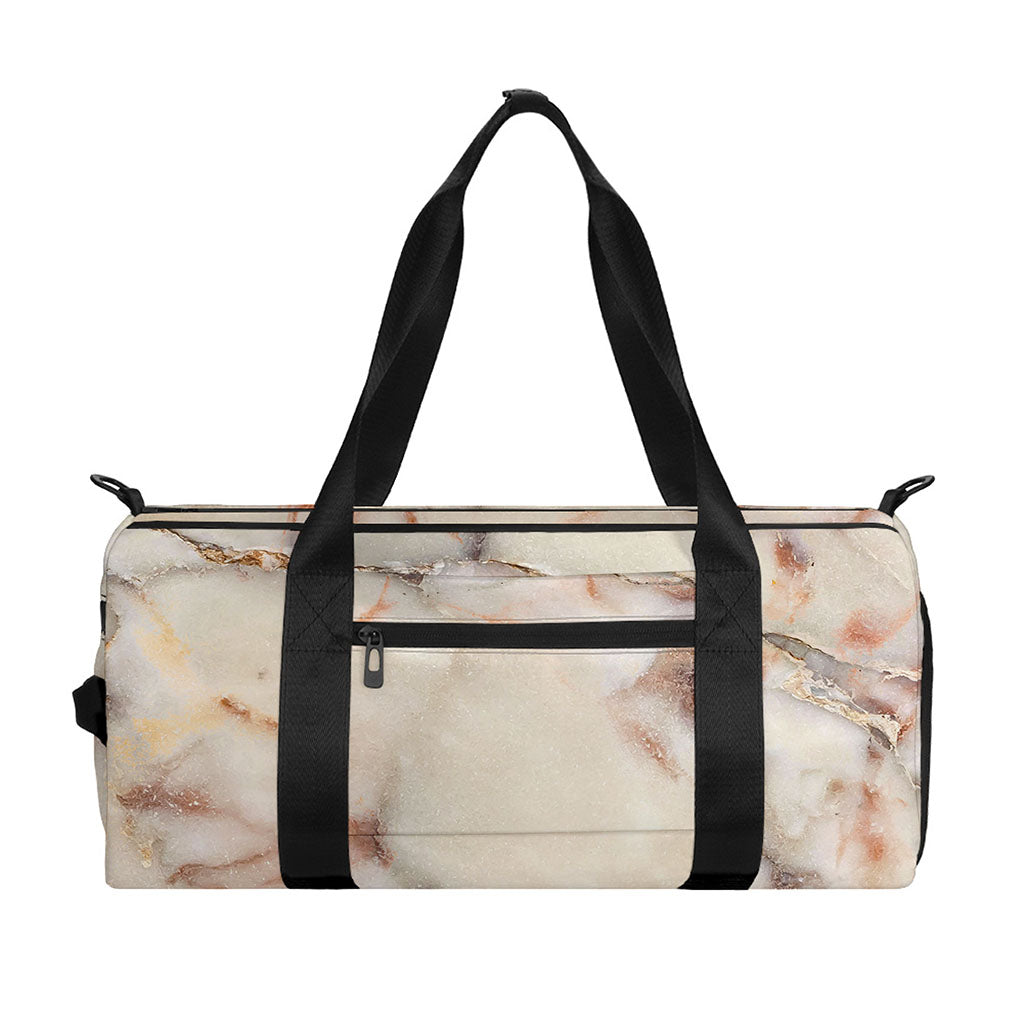 Brown Beige Marble Print Gym Bag