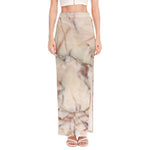 Brown Beige Marble Print High Slit Maxi Skirt