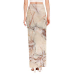 Brown Beige Marble Print High Slit Maxi Skirt