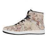 Brown Beige Marble Print High Top Leather Sneakers