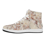Brown Beige Marble Print High Top Leather Sneakers