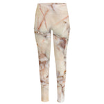 Brown Beige Marble Print High-Waisted Pocket Leggings