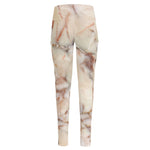 Brown Beige Marble Print High-Waisted Pocket Leggings