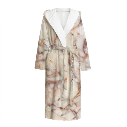 Brown Beige Marble Print Hooded Bathrobe