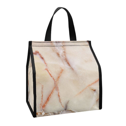 Brown Beige Marble Print Insulated Lunch Tote