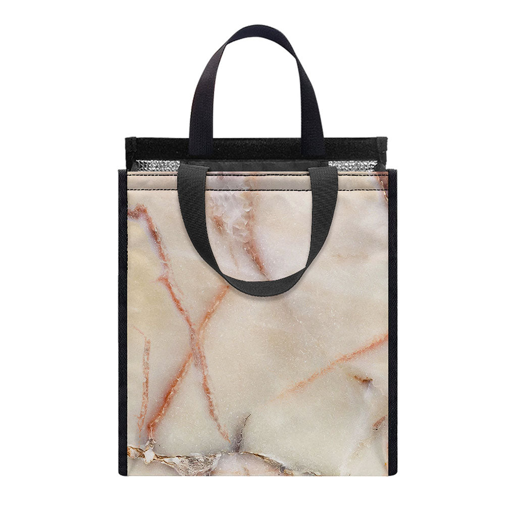 Brown Beige Marble Print Insulated Lunch Tote