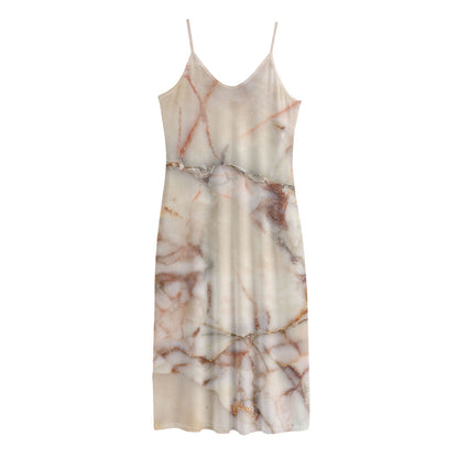 Brown Beige Marble Print Jersey Midi Cami Dress