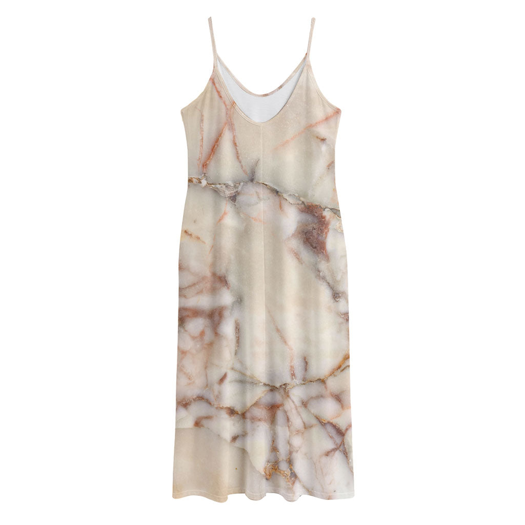 Brown Beige Marble Print Jersey Midi Cami Dress