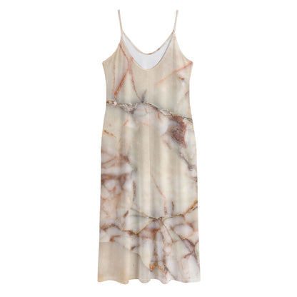 Brown Beige Marble Print Jersey Midi Cami Dress