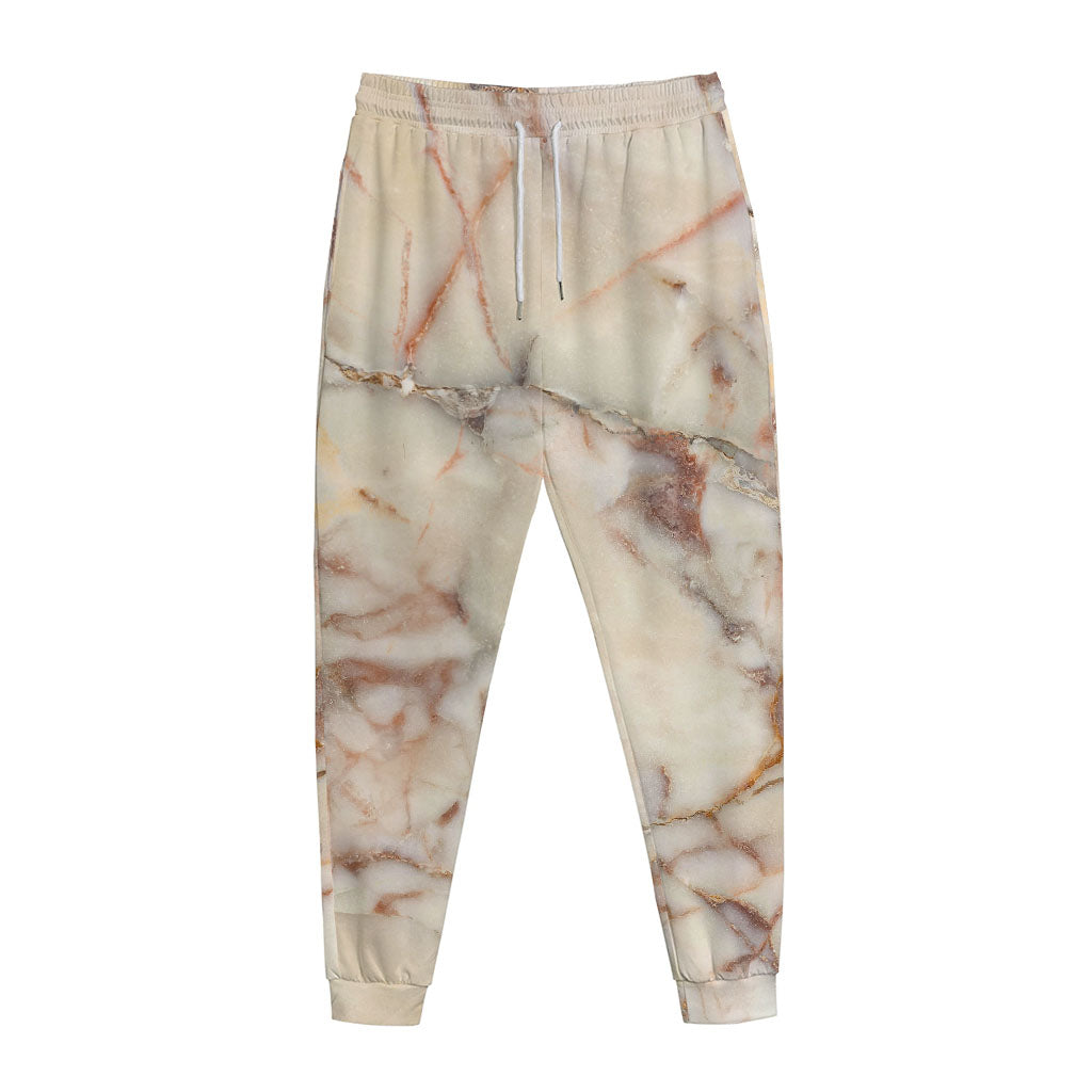 Brown Beige Marble Print Jogger Pants