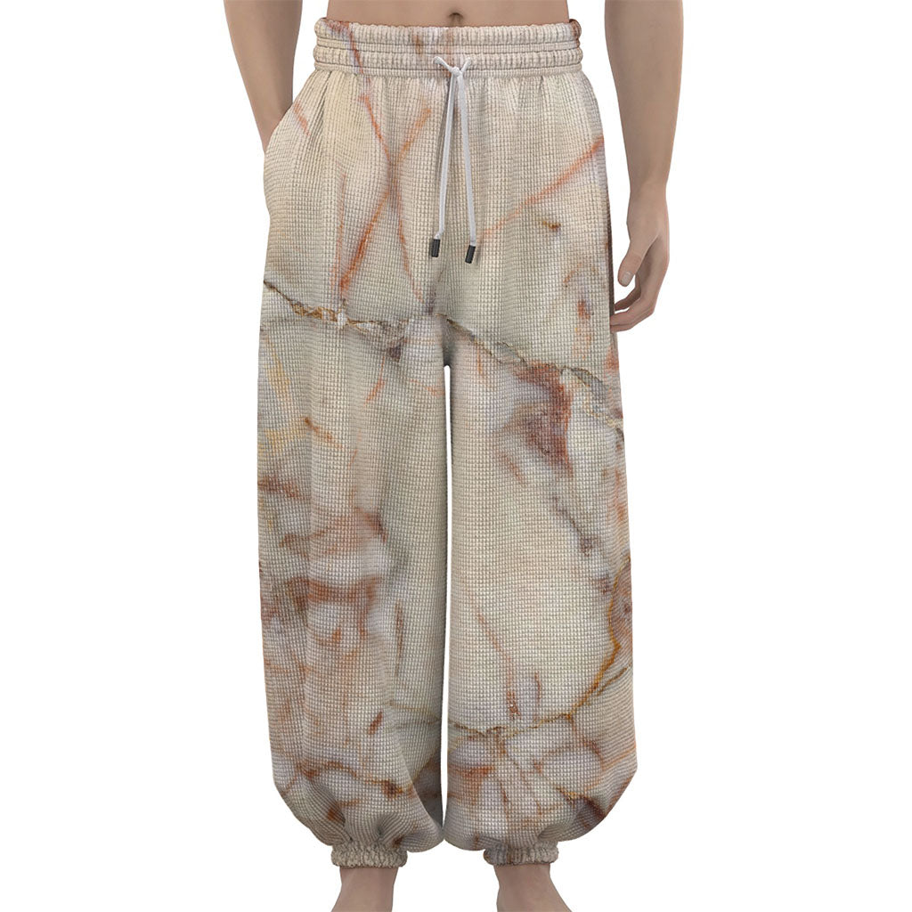 Brown Beige Marble Print Lantern Pants
