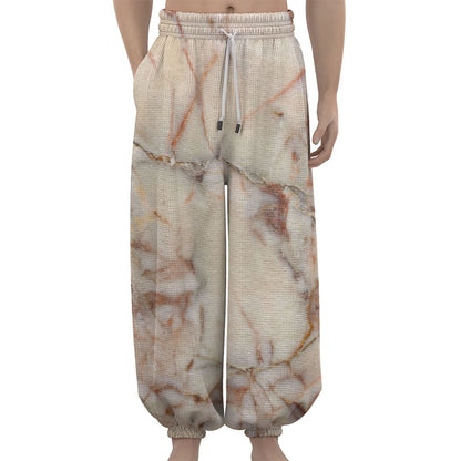 Brown Beige Marble Print Lantern Pants