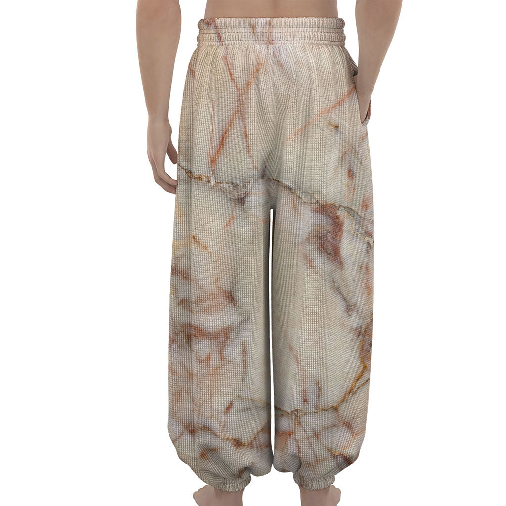 Brown Beige Marble Print Lantern Pants