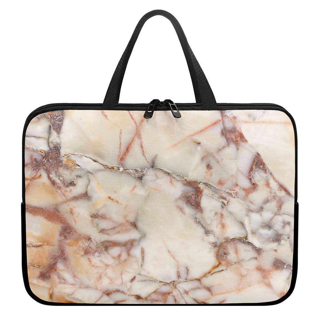 Brown Beige Marble Print Laptop Sleeve With Handle